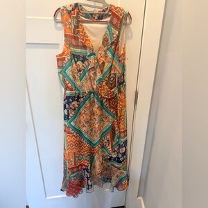 Reba Women’s Boho Patchwork Midi Dress Size L Sleeveless